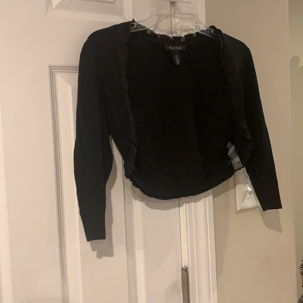 White House Black Market short black sweater.